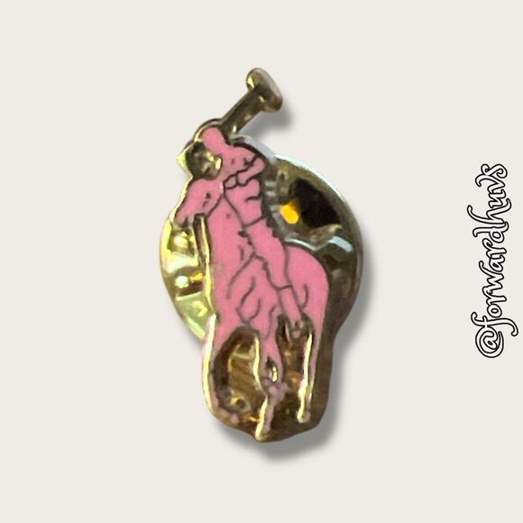 Bundle Sale 3 for $15 | Vintage Gold-Tone Pink Polo Pin - Picture 1 of 7